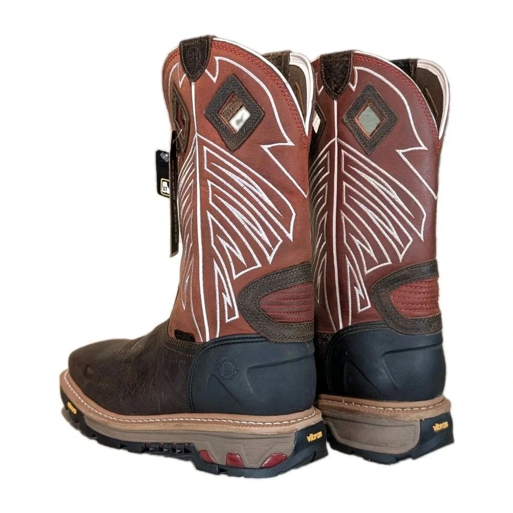 Justin Mens Steel Toe Vibram Waterproof Work Boots Brown WK2115 Size 9.5D